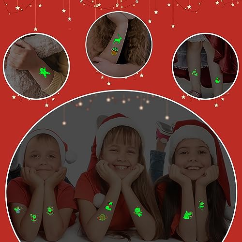 PARTYWIND Luminous Christmas Temporary Tattoos - 50 Styles Glow-in-the-Dark Stocking Stuffers for Kids