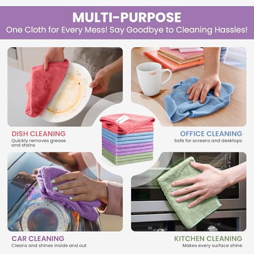 SIFANGKE Microfiber Cleaning Cloths, 12 Pack Assorted Colors, 11.8" x 11.8"