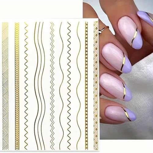 Gold Nail Art Stickers 12 Sheets 3D Self Adhesive French Tips Decals