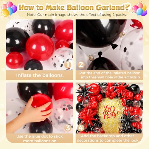 Red and Black Balloon Arch Kit with Stars - 153 Pcs Balloons