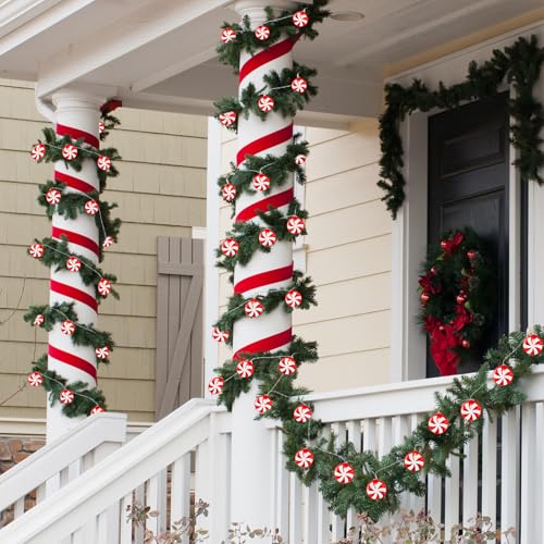 Christmas Candy String Lights - 2 Pieces 18 Ft Battery Powered Red LED Peppermint Decor