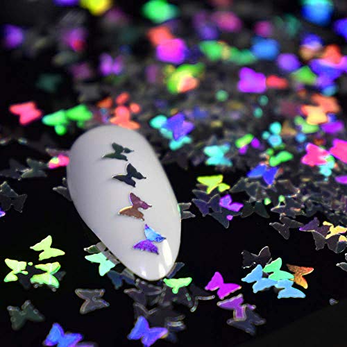 ETHOON 3D Butterfly Nail Art Sequins 24 Colors Holographic Glitter Decals