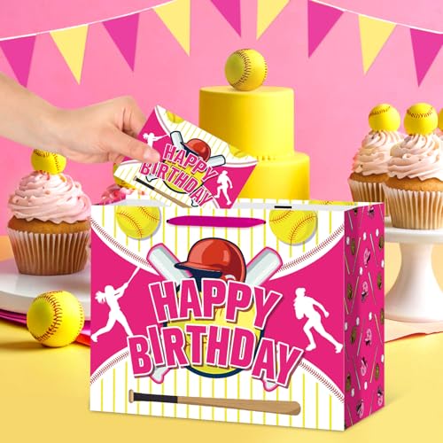Softball Birthday Gift Bag Set for Girls with Greeting Card & Tissue