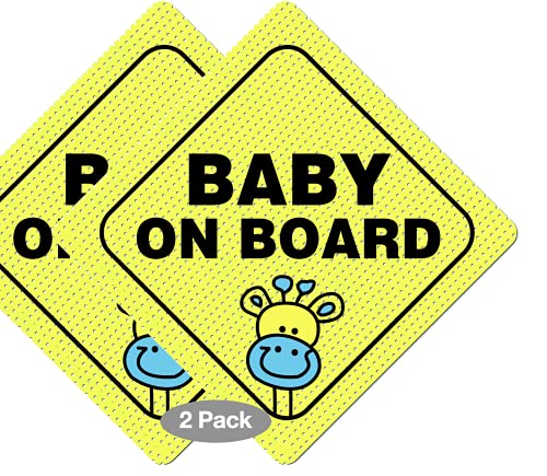 Baby On Board Car Sticker - Reflective Yellow 5x5 Inch 2 Pack