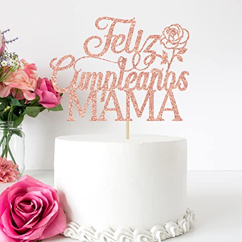 Rose Gold Glitter Happy Birthday Mom Cake Topper Decoration