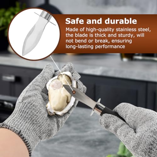Oyster Shucking Knife Set with Cut-Resistant Gloves - Stainless Steel