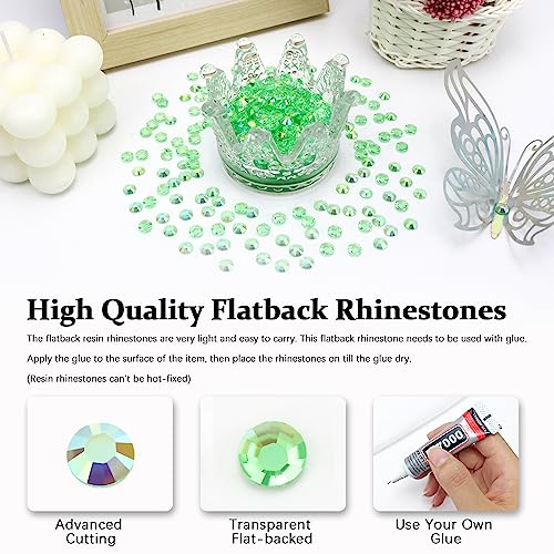 3000PCS Grass Green AB Flatback Rhinestones for Crafts & Nail Art