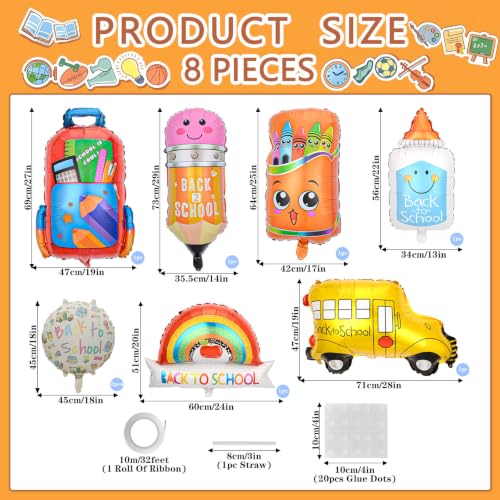 Back to School Foil Balloons - 8 Colorful Designs for Party