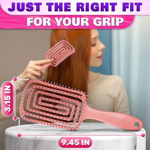 Reluen Pink Vented Hair Detangler Brush for Blow Drying and Wigs