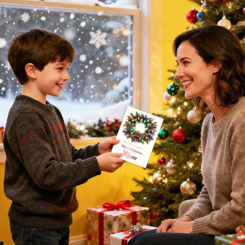 Merry Christmas Card for Mom - 5x7 Inch Holiday Greeting