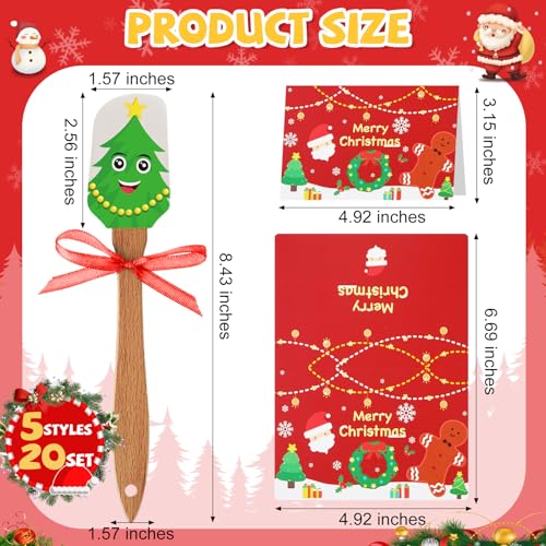 Christmas Silicone Spatula Set with Wooden Handles & Holiday Greeting Cards - 20 Pieces, Cute Style