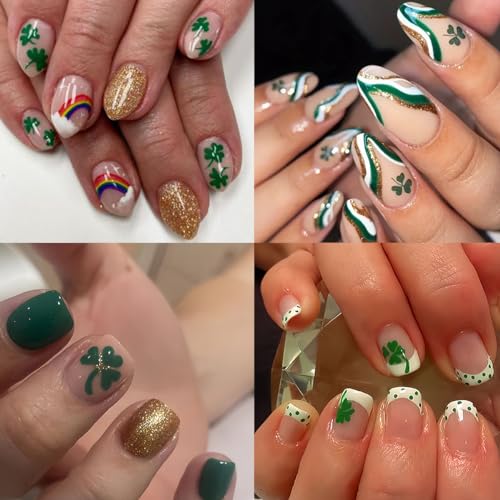 St. Patrick's Day 3D Nail Art Stickers - 8 Sheets Shamrock Green Clover Decals