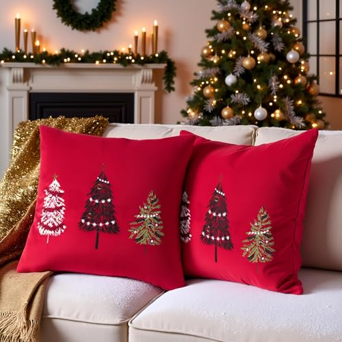 Christmas Velvet Throw Pillow Covers - Set of 2, 18x18 inches