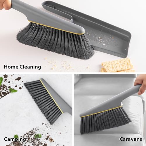 Lumkew Small Broom and Dustpan Set, Portable Handheld Cleaning Brush - Gray