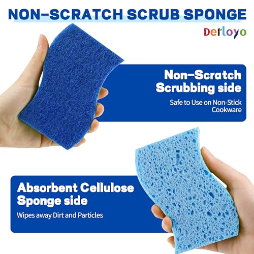 Derloyo Non-Scratch S-Shaped Kitchen Scrub Sponges - Blue, 12 Count
