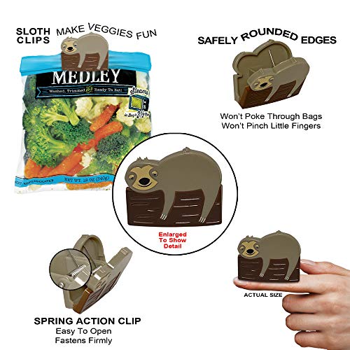 Sloth Chip Clips Set - 6 Woodland Food Bag Sealers