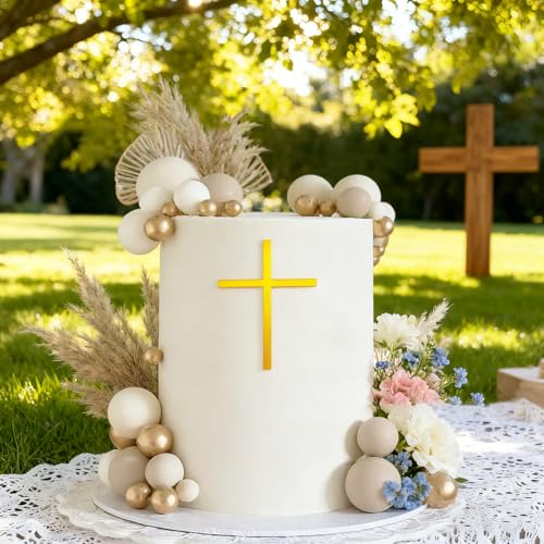 Gold Mirror Cross Cake Topper for Baptisms & Communions