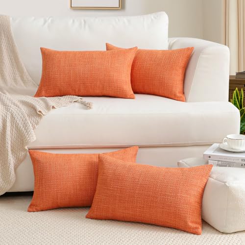 OTOSTAR 4-Pack Linen Decorative Throw Pillow Covers, 12x20 Inch, Orange