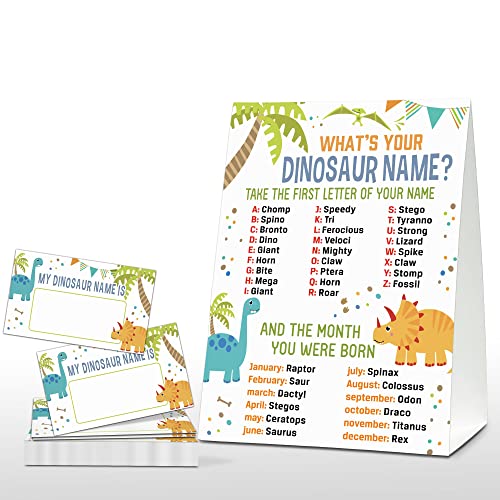 What's Your Dinosaur Name Game - Dino Party Sign & Stickers