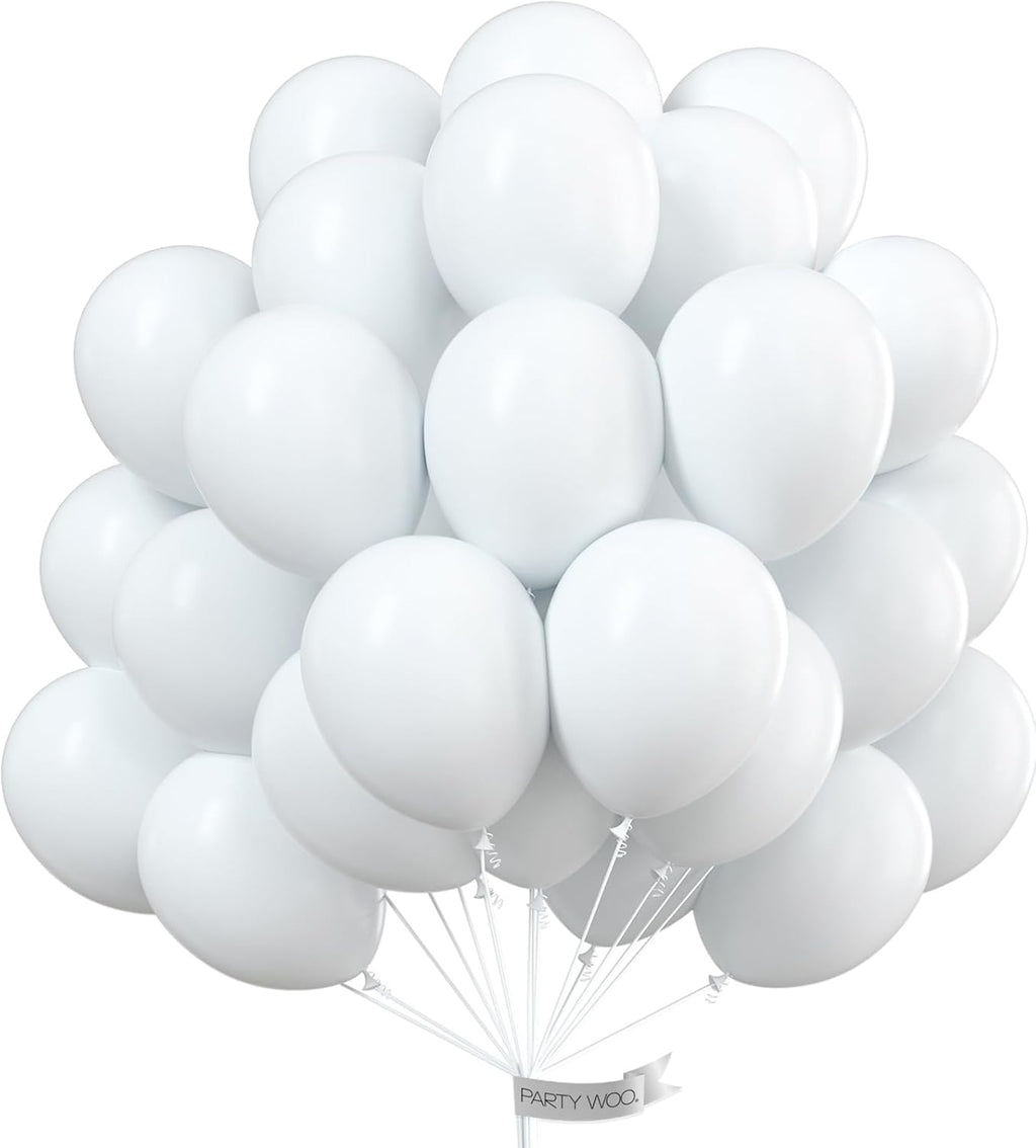 PartyWoo White Balloons - 100 Pcs 12 Inch & 5 Inch Matte Balloons for Celebrations