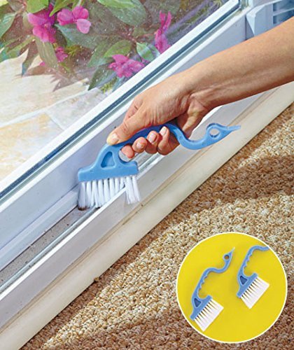 Sky Blue Hand-held Groove Cleaning Brushes - 2pcs for Windows & Doors