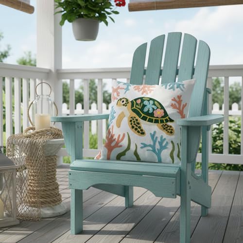 Coastal Sea Turtle Embroidered Throw Pillow Cover 18x18 Inch Beach Decor