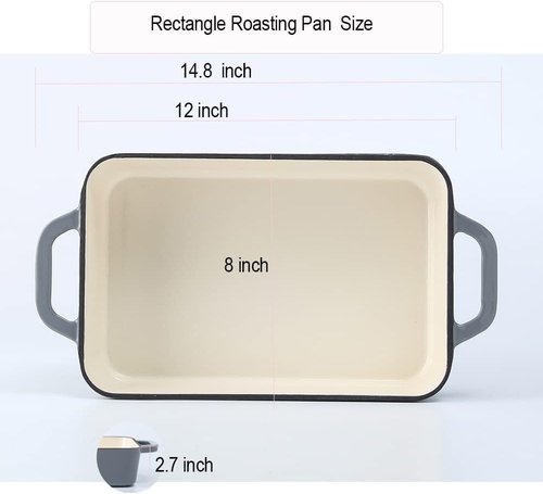 HAWOK Enameled Cast Iron Lasagna Pan - Versatile Gray Roasting Dish for Delicious Meals