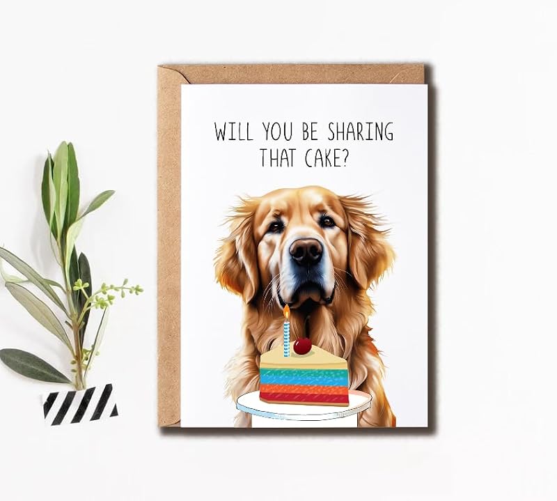 Golden Birthday Cake Card - Humorous Golden Retriever Greeting Card