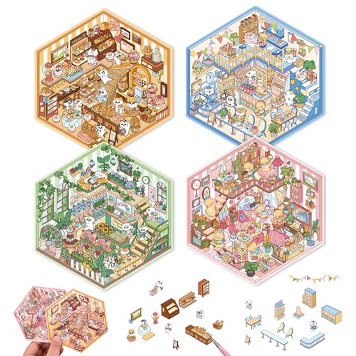 DIY 3D House Scene Stickers Set - Warm Home, Bakery & More