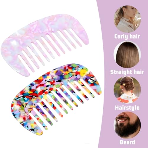 Ezymivs Mini Travel Hair Comb 2 Pack - Acetate Pocket Wide Tooth Detangler