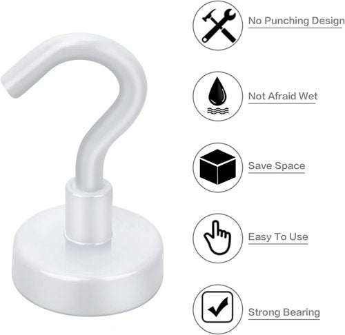E BAVITE Magnetic Hooks - Heavy Duty 30lbs+ Magnet Hooks for Home & Kitchen | 20 Pack (White)