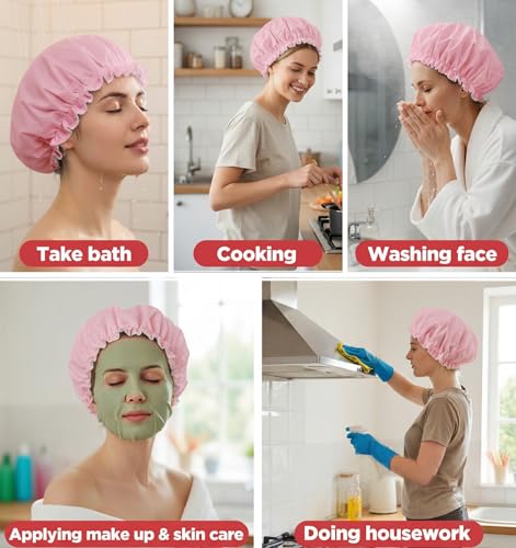 Terry Lined Shower Cap Pink Reusable Waterproof Bath Hair Cap