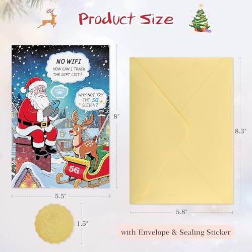 FLYAB Funny Christmas Card, Santa GPS Fail Holiday Greeting with Envelope