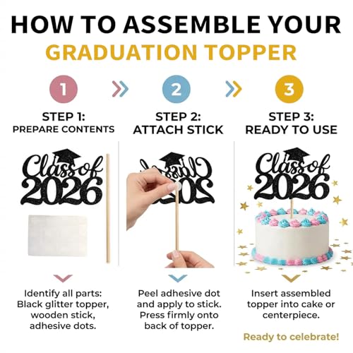 Class of 2026 Graduation Cake Toppers & Centerpieces - 12PCS