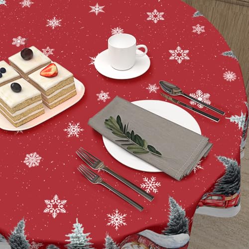 Kawani Christmas Snowman Red Round Tablecloth 60 Inch Holiday Decor