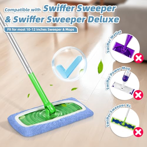 4 Pack Blue Reusable Mop Pads for Swiffer Sweeper (2 Chenille, 2 Coral Fleece)