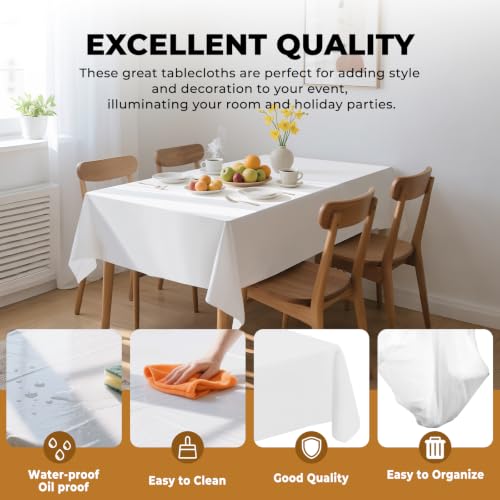 White Disposable Plastic Tablecloths - 3 Pack, 54" x 108"