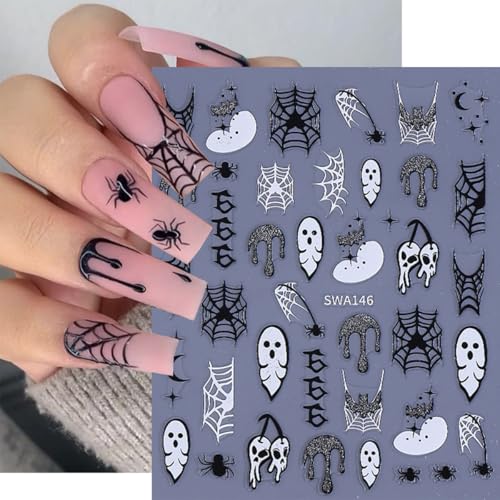 Embossed Halloween Nail Art Stickers 8 Sheets French Tip Bat Ghost Decals
