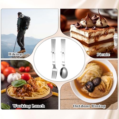 4PCS Foldable Spoon Fork, Stainless Steel Portable Folding Spoons Forks Set Spoon Replacement Metal Serving Spoons Foldable Utensils Fork Compatible with Lunch Box Food Jar for Outdoors Travel
