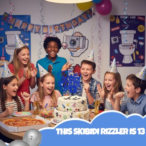 Skibidi Rizzler 13 Cake Topper - Glitter Birthday Decoration for Teens