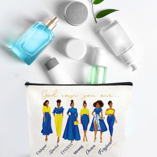 VeloKomo Waterproof Makeup Bag - Blue and Gold Bible Verse Toiletry Pouch
