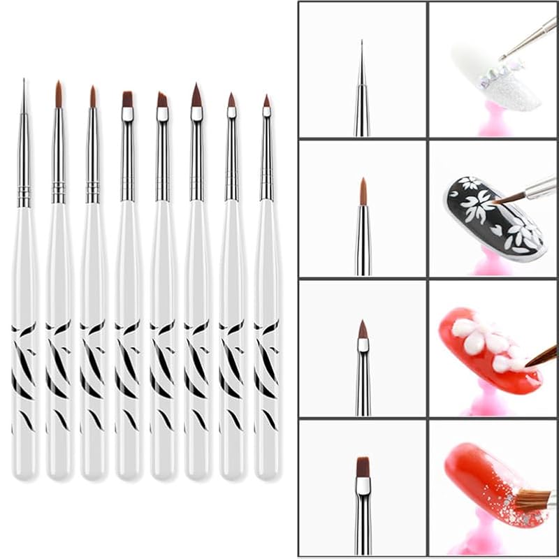 COOLHIYA Zebra Pattern Nail Art Brush Pens Set 8 Pcs with Protective Tubes