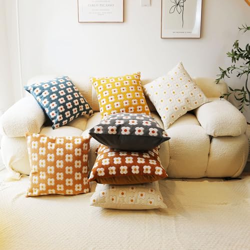 Grey Boho Velvet Throw Pillow Covers 18x18 Inches (Pack of 2)