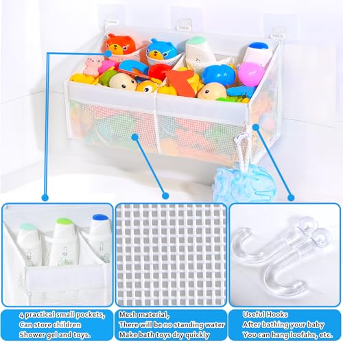 KPH Corner Bath Toy Organizer - 2-Compartment Mesh Bathtub Storage