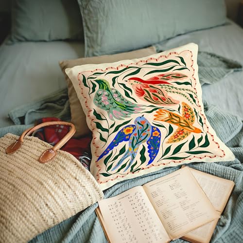 Four Little Birds Throw Pillow Cover 18x18, Soft Flannel Decorative Case