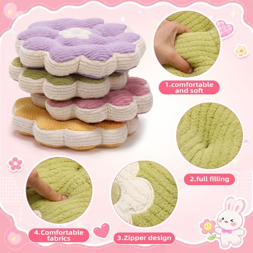 Colorful Flower Floor Pillow Cushion Set - 15.75 Inch Plush Kid & Petals