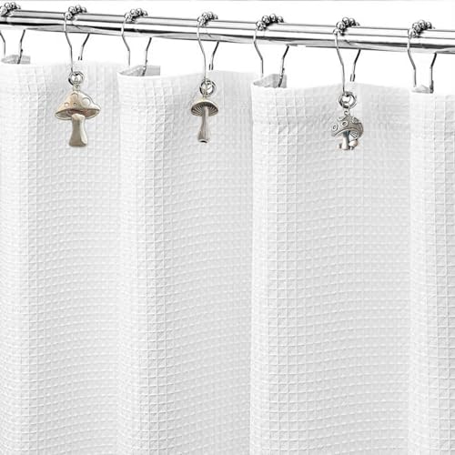 Mushroom Shower Curtain Hooks - 12Pcs Rustproof Silver Metal Rings