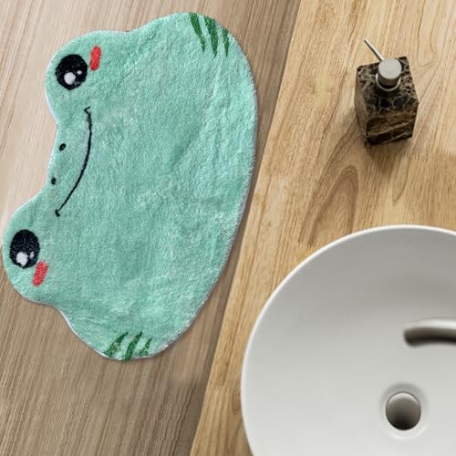 Green Frog Bath Mat, 18" x 30" Non-Slip Soft Plush Kawaii Bathroom Rug