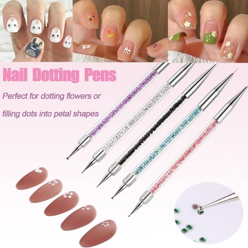 AIBEE Double-Ended Nail Art Brush and Dotting Pen Set - 5 Pcs French Nail Tools