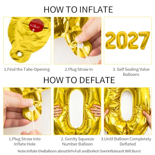 40 Inch Gold 2027 Number Balloons - Mylar Foil Decorations for Party
